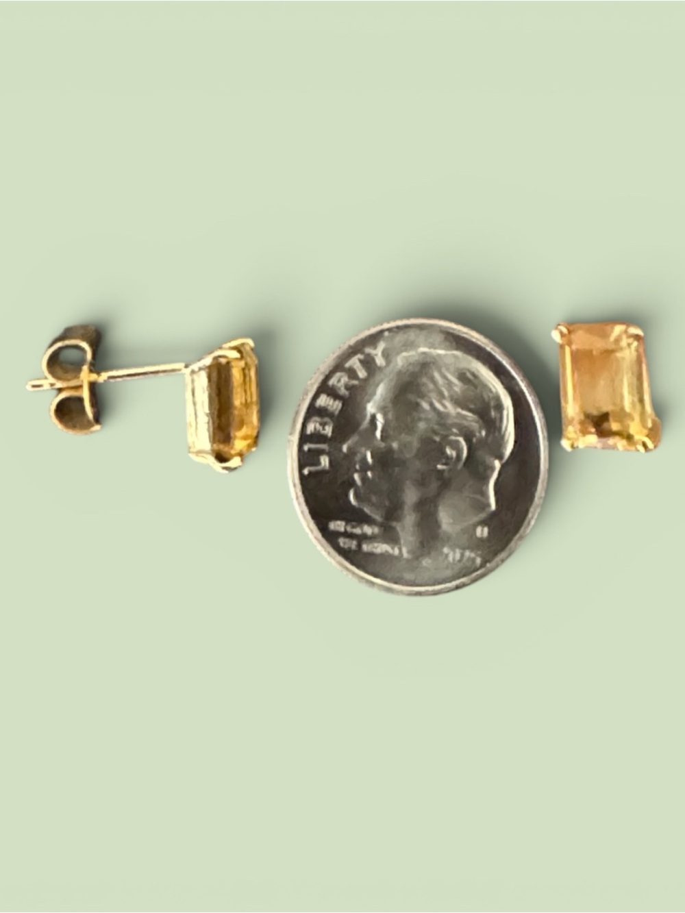 Vintage Estate 14k Emerald Cut Citrine Stud
Earrings - Warm Yellow Gold Tone - Picture 9 of 9
